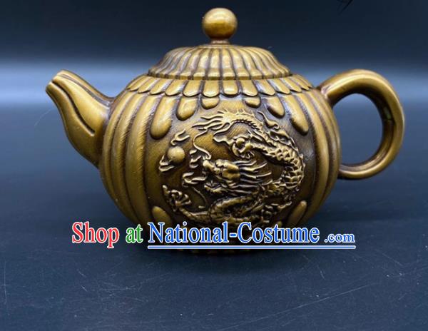 Handmade Chinese Carving Dragon Teapot Ornaments Traditional Brass Craft Teakettle