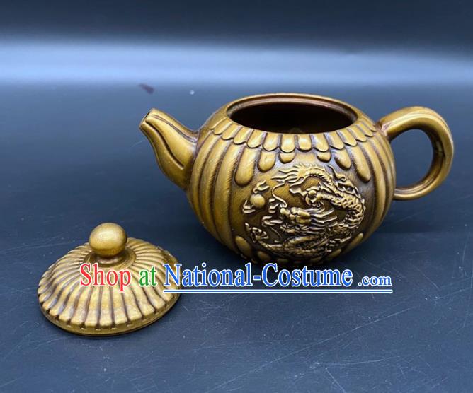 Handmade Chinese Carving Dragon Teapot Ornaments Traditional Brass Craft Teakettle