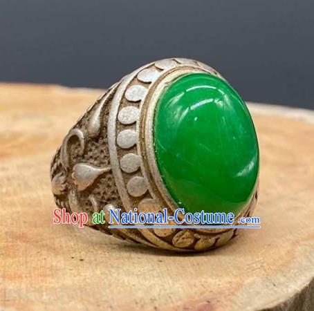 China Handmade Jewelry Accessories Traditional Chrysoprase Thimble Circlet National Silver Ring