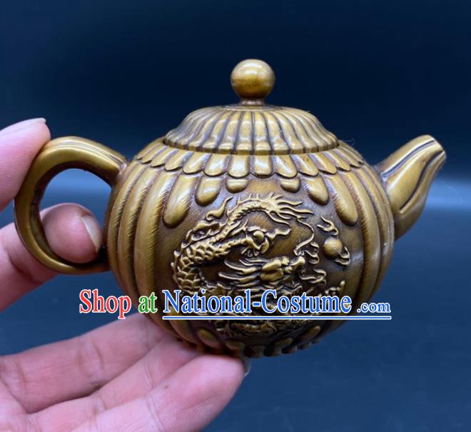 Handmade Chinese Carving Dragon Teapot Ornaments Traditional Brass Craft Teakettle