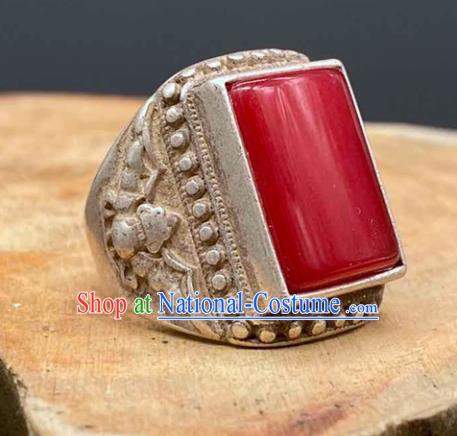 China National Silver Ring Handmade Jewelry Accessories Traditional Ruby Thimble Circlet