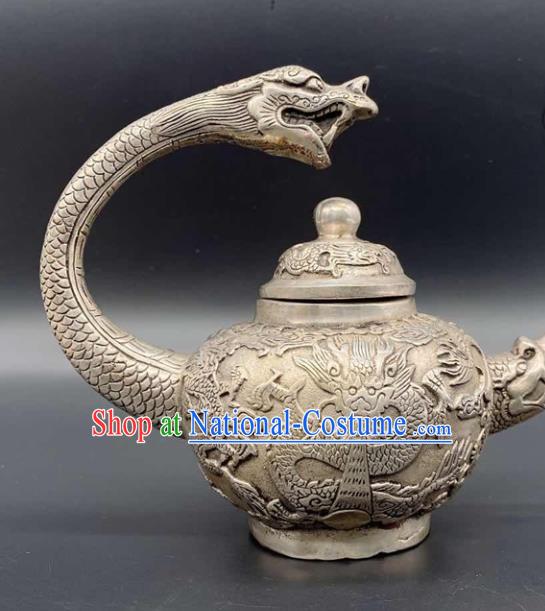 Handmade Chinese Carving Dragon Teapot Ornaments Traditional Brass Craft Flagon