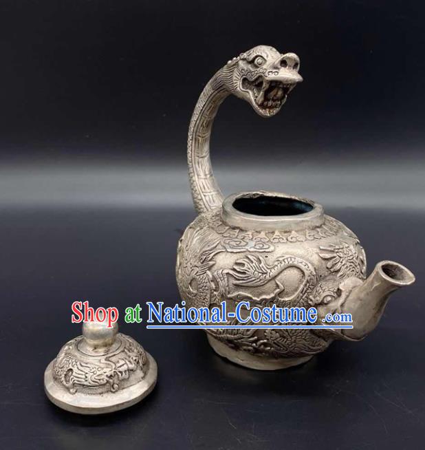 Handmade Chinese Carving Dragon Teapot Ornaments Traditional Brass Craft Flagon