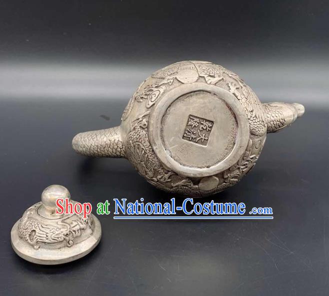 Handmade Chinese Carving Dragon Teapot Ornaments Traditional Brass Craft Flagon