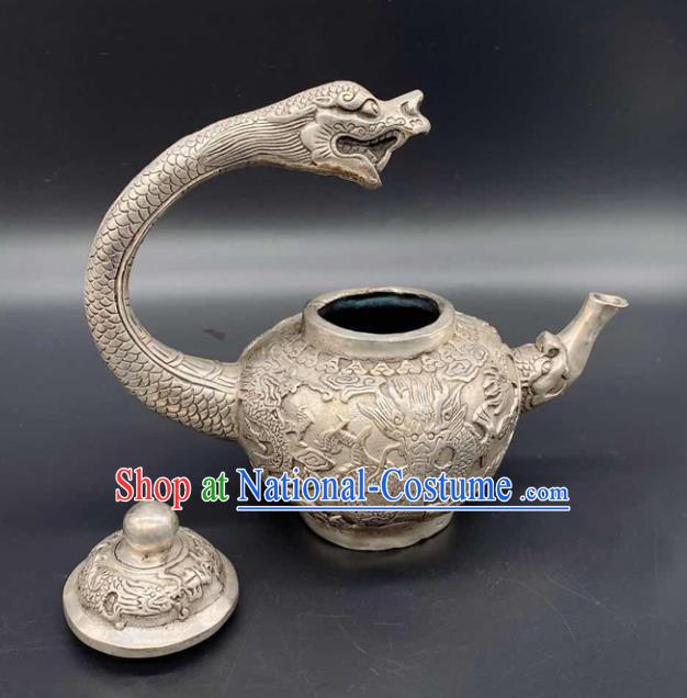 Handmade Chinese Carving Dragon Teapot Ornaments Traditional Brass Craft Flagon