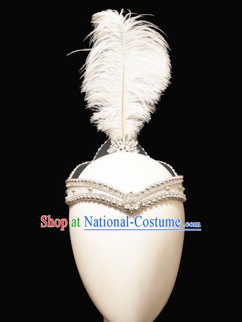 China Handmade Ethnic Women White Feather Hair Accessories Traditional Uyghur Nationality Folk Dance Hat