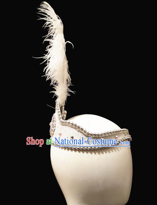 China Handmade Ethnic Women White Feather Hair Accessories Traditional Uyghur Nationality Folk Dance Hat