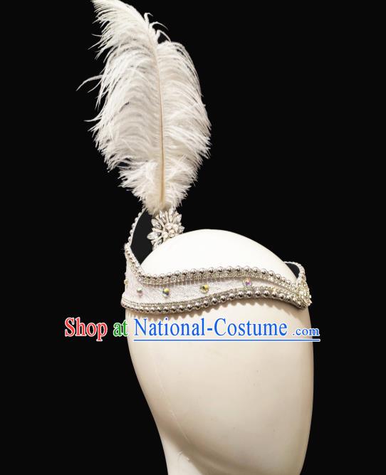 China Handmade Ethnic Women White Feather Hair Accessories Traditional Uyghur Nationality Folk Dance Hat