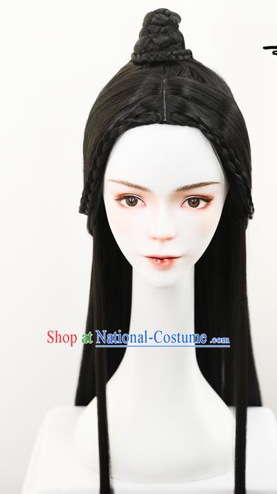 Handmade Chinese Ancient Swordsman Wig Chignon Traditional Ming Dynasty Childe Hair Accessories Wigs