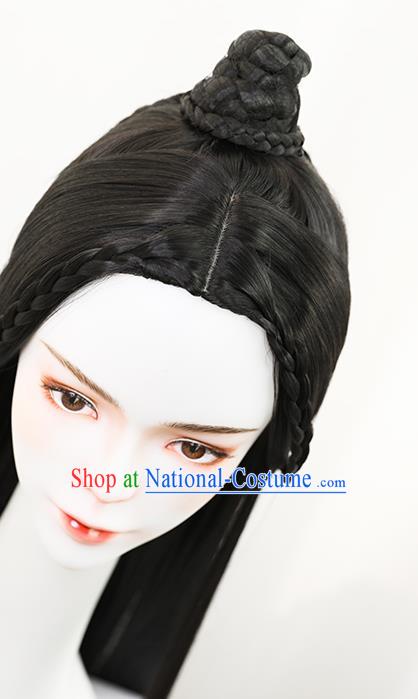 Handmade Chinese Ancient Swordsman Wig Chignon Traditional Ming Dynasty Childe Hair Accessories Wigs