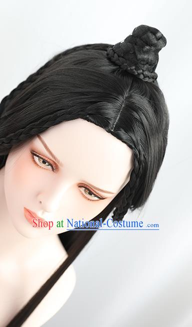 Handmade Chinese Ancient Swordsman Wig Chignon Traditional Ming Dynasty Childe Hair Accessories Wigs