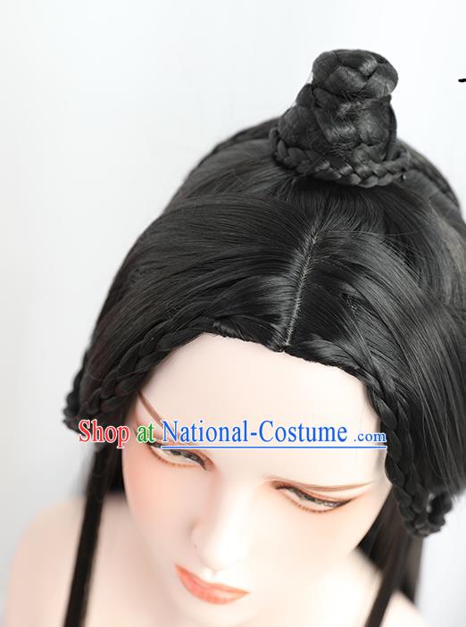 Handmade Chinese Ancient Swordsman Wig Chignon Traditional Ming Dynasty Childe Hair Accessories Wigs