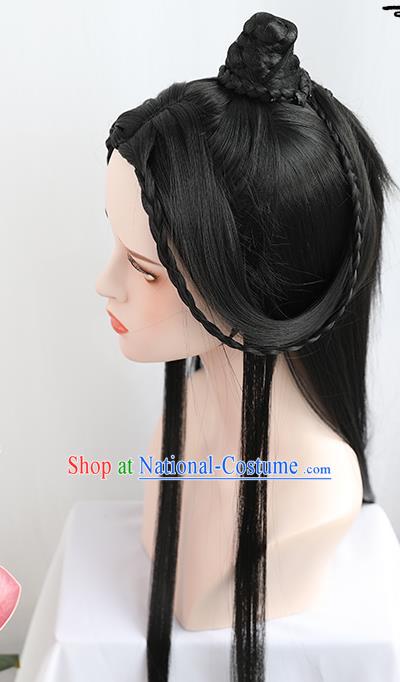 Handmade Chinese Ancient Swordsman Wig Chignon Traditional Ming Dynasty Childe Hair Accessories Wigs