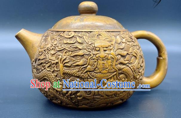 Handmade Chinese Carving Dragon Teapot Ornaments Traditional Brass Craft Copper Kettle