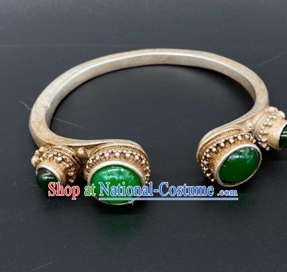 China National Silver Bracelet Handmade Jewelry Accessories Traditional Qing Dynasty Gems Bangle