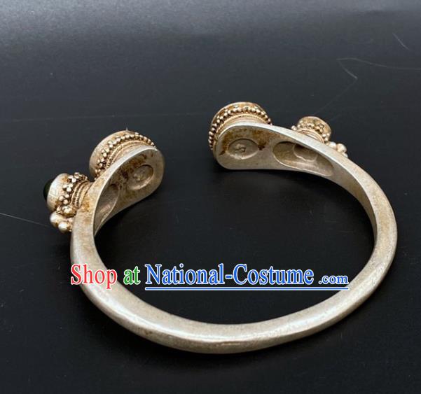 China National Silver Bracelet Handmade Jewelry Accessories Traditional Qing Dynasty Gems Bangle