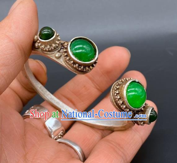 China National Silver Bracelet Handmade Jewelry Accessories Traditional Qing Dynasty Gems Bangle