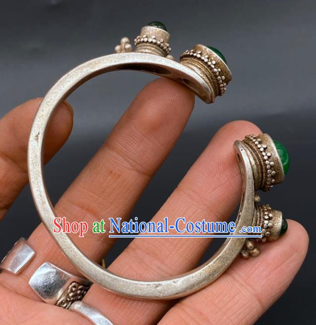 China National Silver Bracelet Handmade Jewelry Accessories Traditional Qing Dynasty Gems Bangle