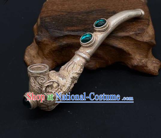 Handmade Chinese Carving Dragon Head Tobacco Pipe Ornaments Traditional Brass Craft