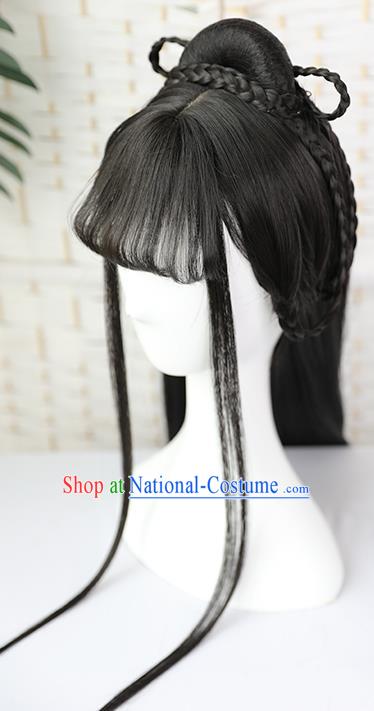 China Traditional Jin Dynasty Princess Straight Bangs Wiggery Headdress Handmade Ancient Palace Lady Wig Sheath