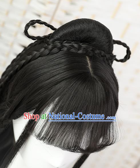 China Traditional Jin Dynasty Princess Straight Bangs Wiggery Headdress Handmade Ancient Palace Lady Wig Sheath