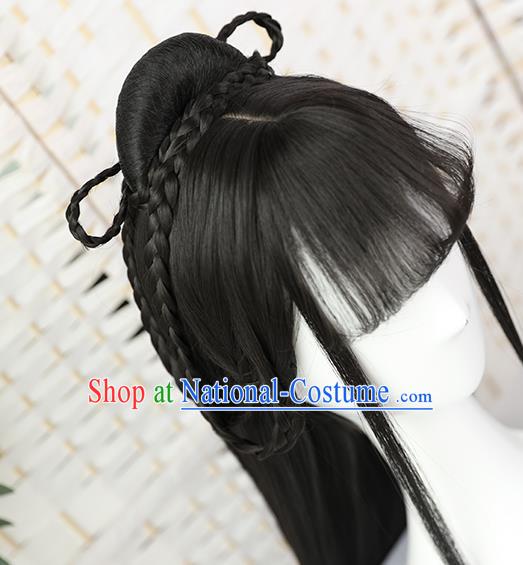 China Traditional Jin Dynasty Princess Straight Bangs Wiggery Headdress Handmade Ancient Palace Lady Wig Sheath