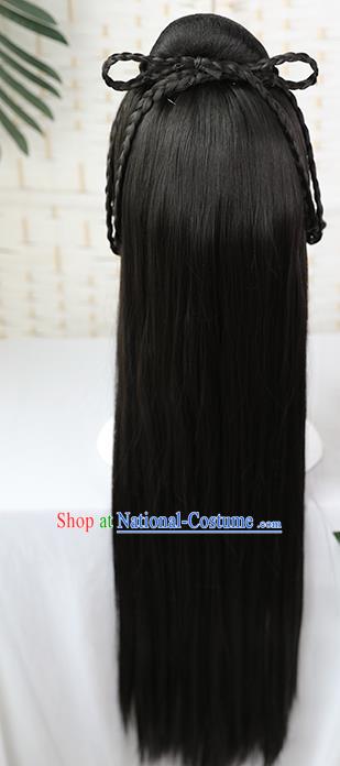 China Traditional Jin Dynasty Princess Straight Bangs Wiggery Headdress Handmade Ancient Palace Lady Wig Sheath