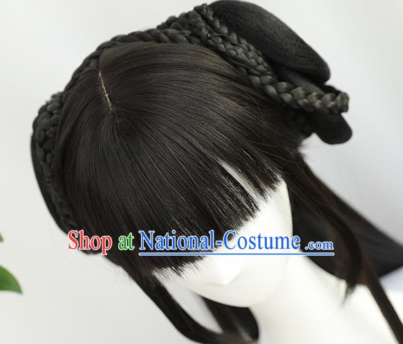 China Traditional Song Dynasty Wiggery Headdress Handmade Ancient Young Lady Straight Bangs Wig Sheath