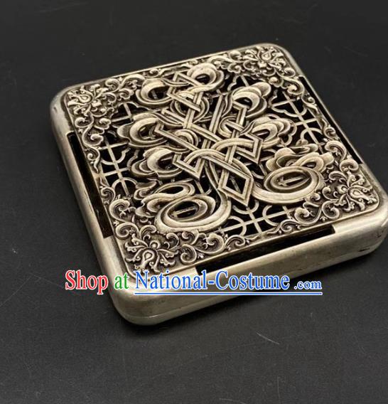 Handmade Chinese Carving Ink Box Ornaments Traditional Brass Craft Cupronickel Ink Cartridge