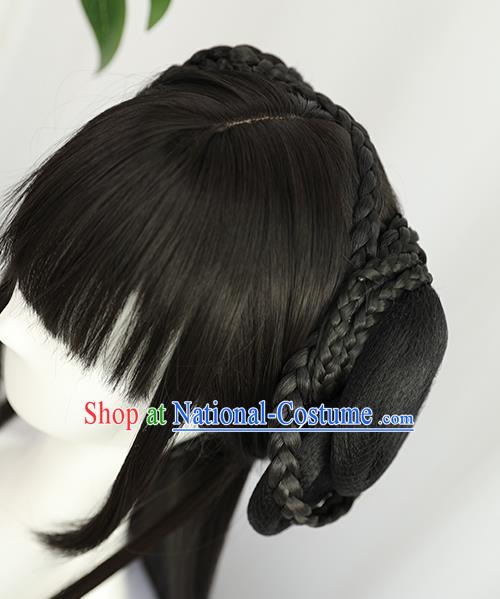 China Traditional Song Dynasty Wiggery Headdress Handmade Ancient Young Lady Straight Bangs Wig Sheath