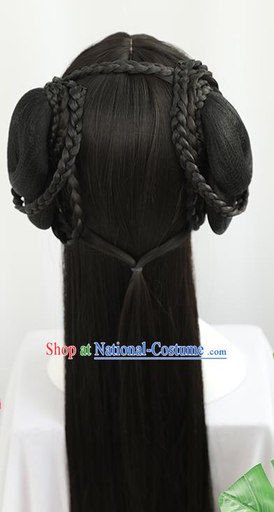 China Traditional Song Dynasty Wiggery Headdress Handmade Ancient Young Lady Straight Bangs Wig Sheath