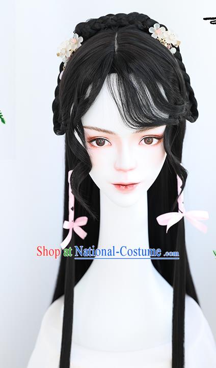 China Traditional Tang Dynasty Curly Wiggery Headdress Handmade Ancient Young Lady Wig Sheath