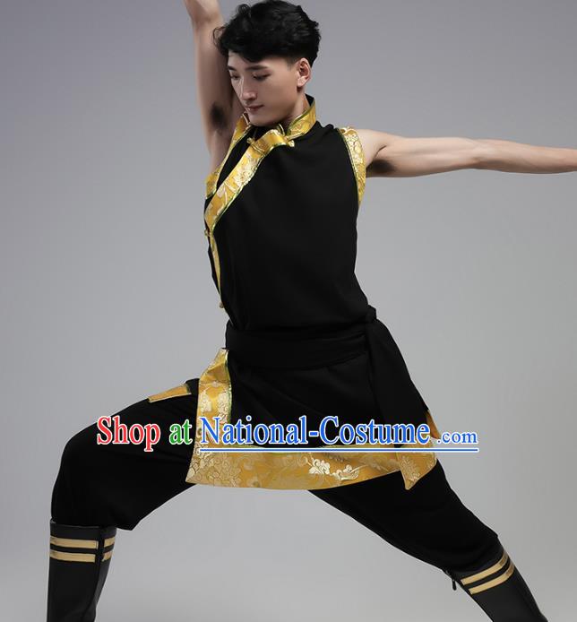 China Traditional Ethnic Costume Zang Nationality Folk Dance Black Shirt and Pants Outfits