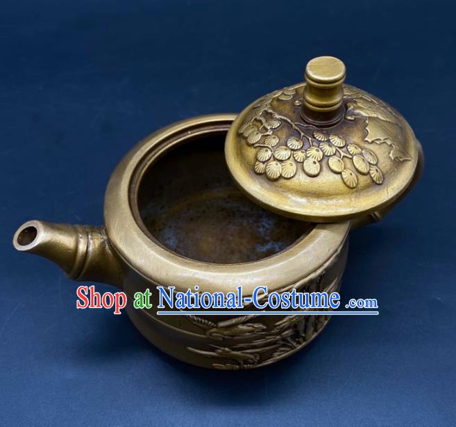 Handmade Chinese Carving Bamboo Teapot Ornaments Traditional Brass Teakettle Craft