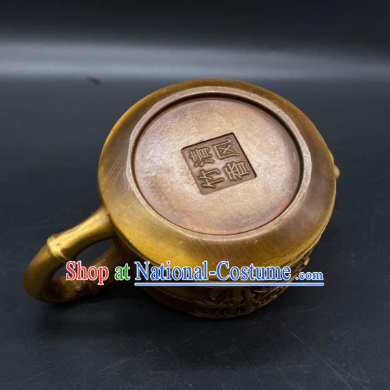 Handmade Chinese Carving Bamboo Teapot Ornaments Traditional Brass Teakettle Craft