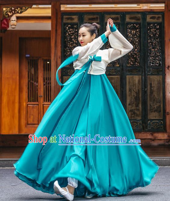 Handmade Chinese Classical Dance Clothing Traditional Korean Nationality Dance Green Dress