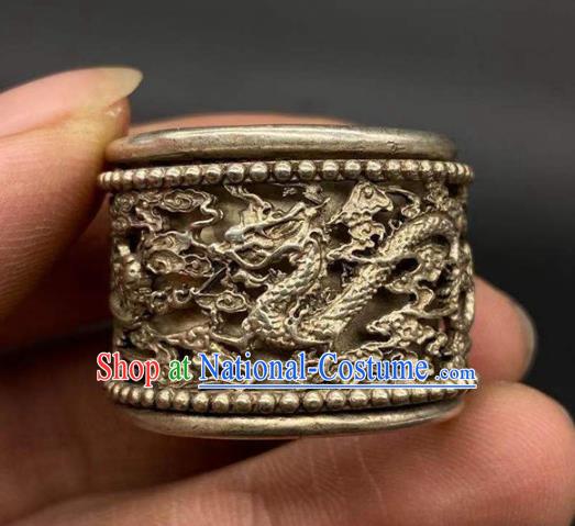 China National Silver Carving Dragon Ring Handmade Jewelry Accessories Traditional Thimble Circlet