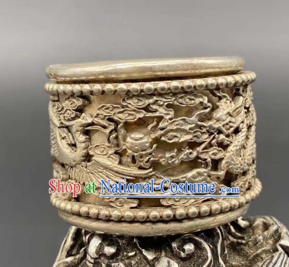 China National Silver Carving Dragon Ring Handmade Jewelry Accessories Traditional Thimble Circlet