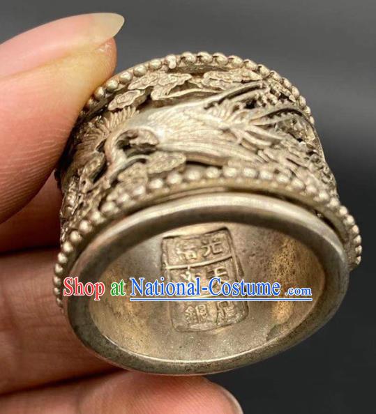 China National Silver Carving Dragon Ring Handmade Jewelry Accessories Traditional Thimble Circlet