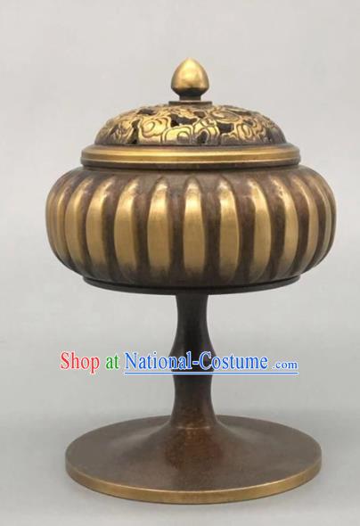 Handmade Chinese Carving Pumpkin Censer Ornaments Traditional Brass Incense Burner Accessories