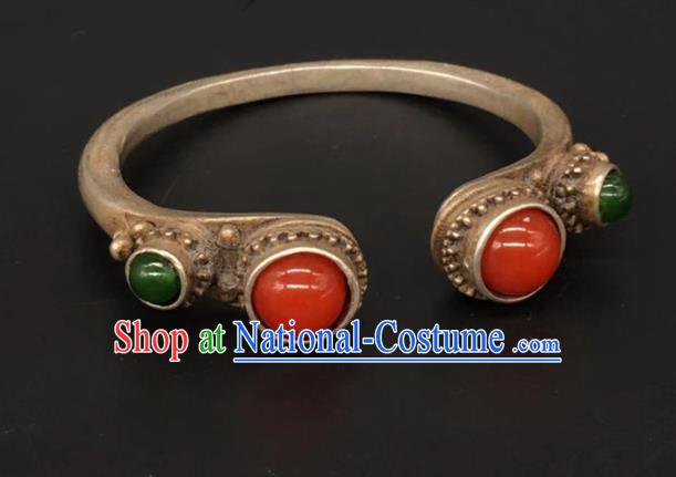 China National Agate Bracelet Handmade Jewelry Accessories Traditional Silver Bangle