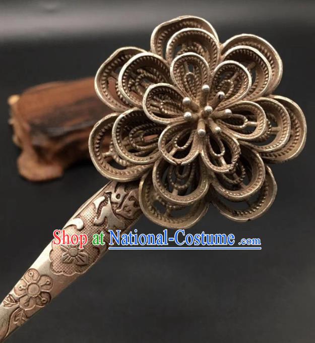 China Traditional Hair Accessories Classical Silver Peony Hairpin Handmade Hair Stick