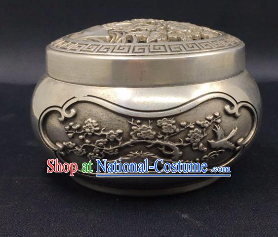 Handmade Chinese Carving Plum Blossom Censer Ornaments Traditional Brass Incense Burner Cupronickel Accessories