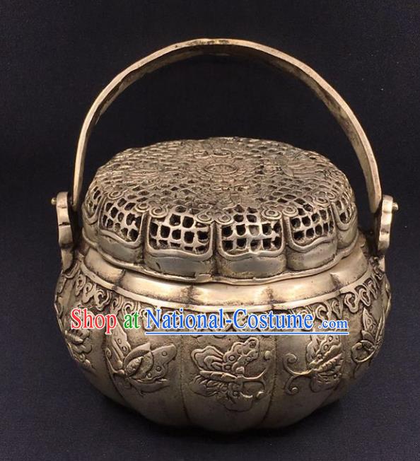 Handmade Chinese Carving Butterfly Censer Ornaments Traditional Brass Accessories Cupronickel Handwarmer