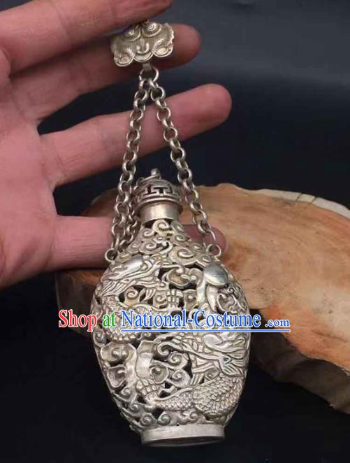 Chinese Handmade Carving Dragon Brooch Classical Ethnic Silver Accessories National Sachet Pendant Jewelry