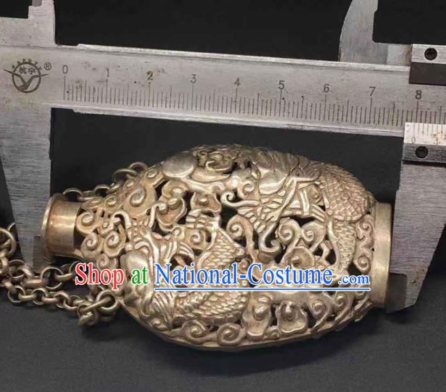 Chinese Handmade Carving Dragon Brooch Classical Ethnic Silver Accessories National Sachet Pendant Jewelry