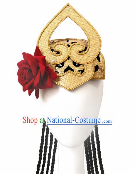 China Traditional Uyghur Nationality Hat Handmade Ethnic Women Folk Dance Braid Hair Accessories