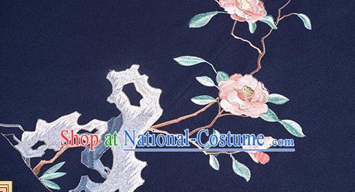 China Traditional Ming Dynasty Historical Clothing Ancient Nobility Lady Hanfu Embroidered Navy Cloak