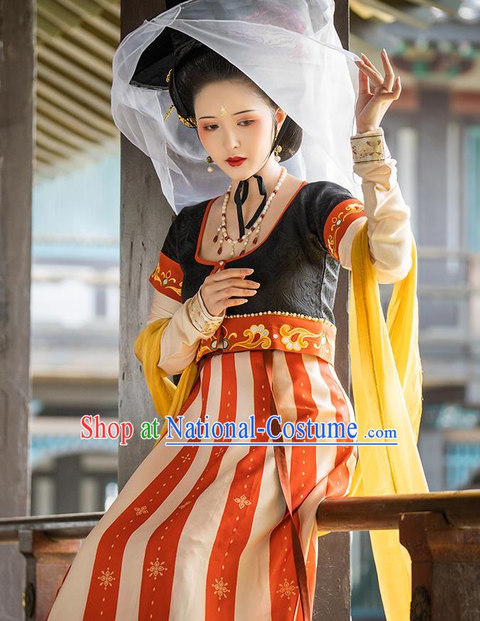 China Traditional Tang Dynasty Royal Princess Gao Yang Historical Clothing Ancient Palace Infanta Embroidered Hanfu Dress