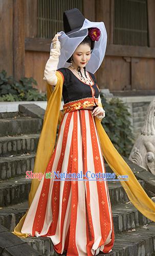 China Traditional Tang Dynasty Royal Princess Gao Yang Historical Clothing Ancient Palace Infanta Embroidered Hanfu Dress